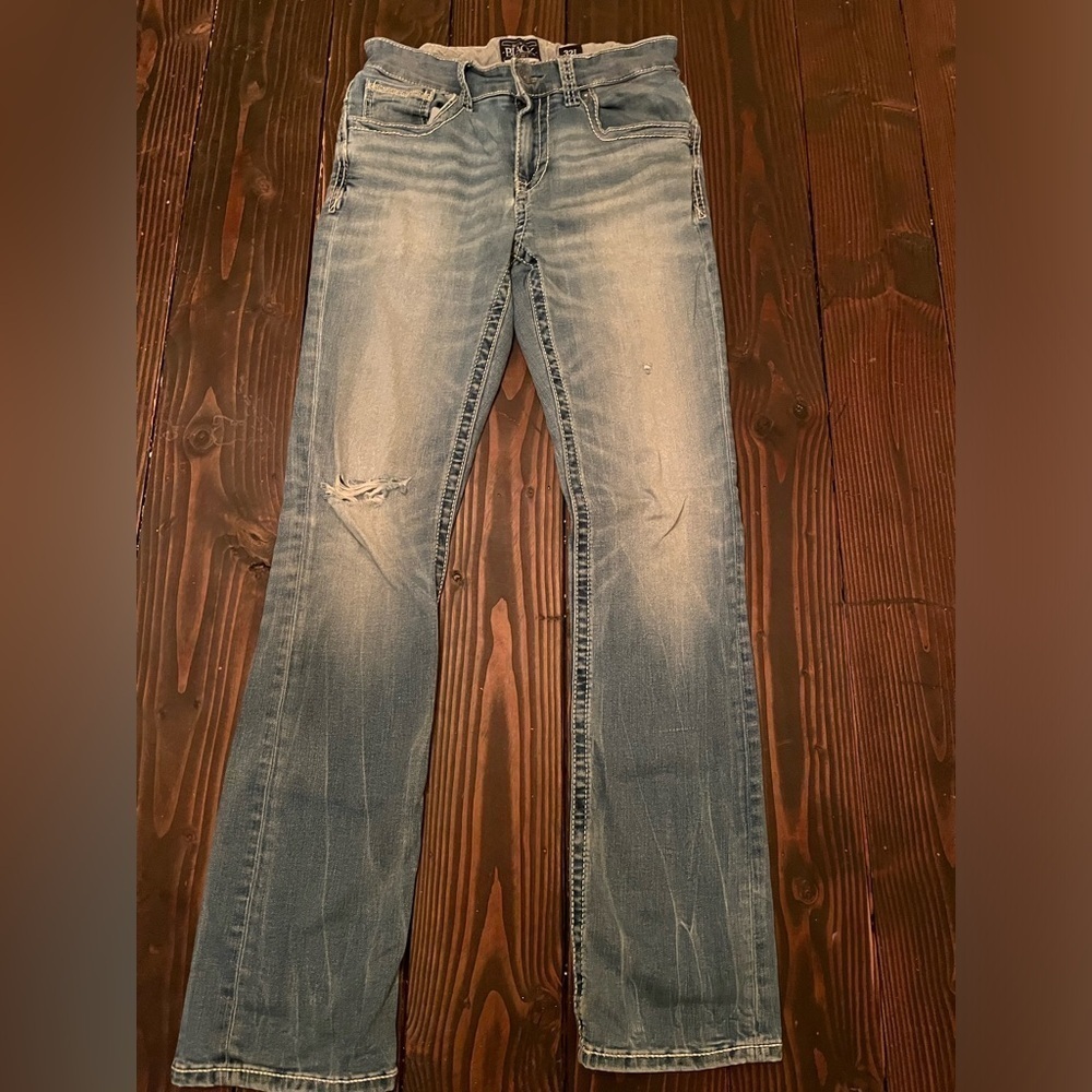 Buckle Black Fit No. 3 Men’s Bootcut Jeans 29x32 Distressed Light Wash